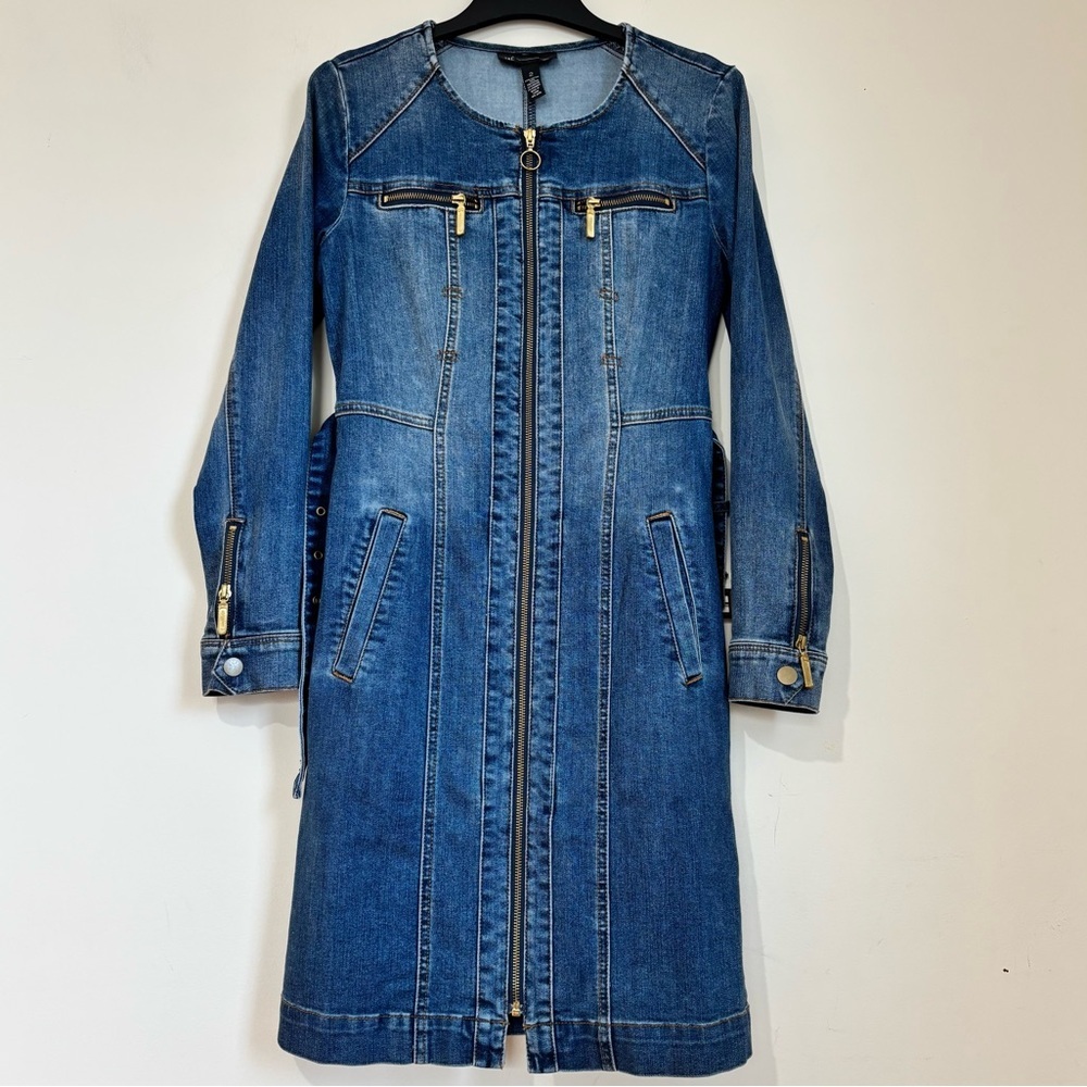 BWT INC International Concepts denim blue shirtdress gold zipper trench dress 2 - Picture 4 of 16
